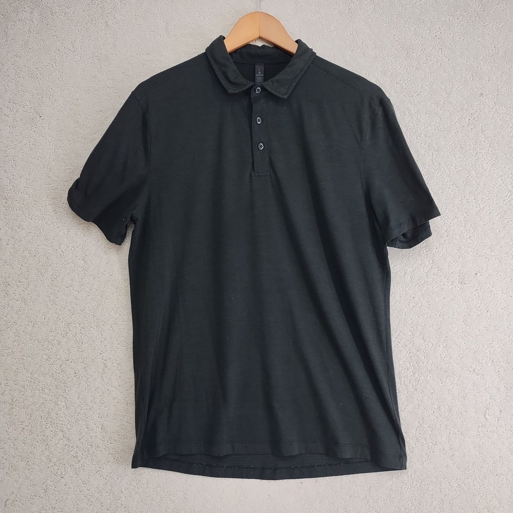 Lululemon Polo Shirt Mens L Black Short Sleeve Collar Athletic Casual
